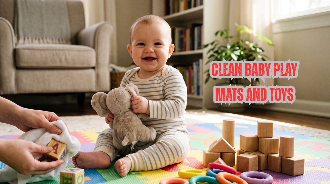 how can i safely clean baby play mats and toys